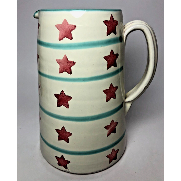 Vtg Ceramiche Nicola Fasano CNF Grottaglie Italy Stars Stripes Pottery Pitcher - Picture 1 of 7